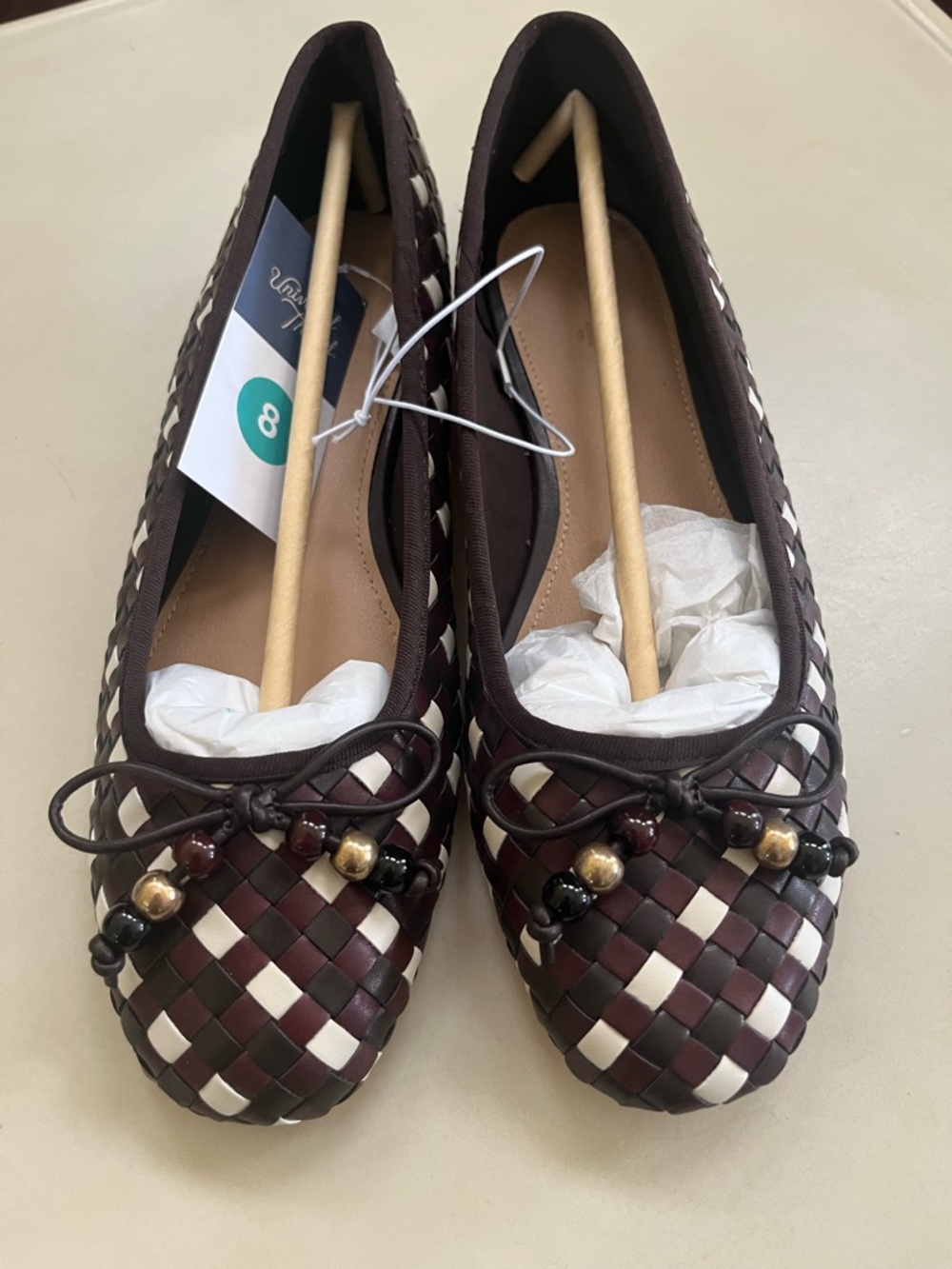 Woven Ballet Flats in Brown and Cream Universal Thread Merritt size 8